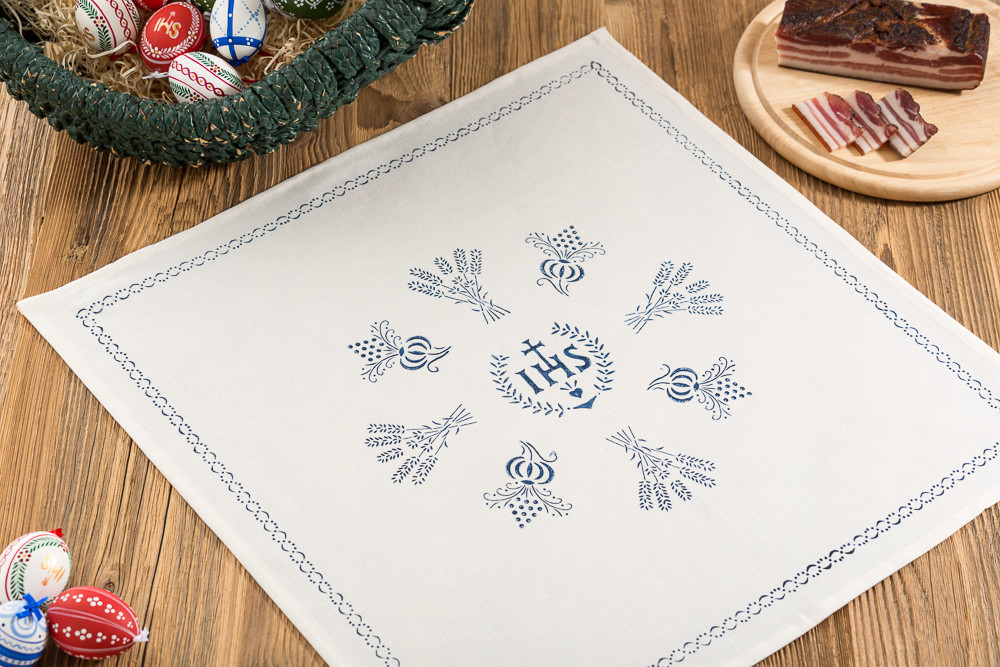 handbedruckte Weihkorbdecke 50x50 cm